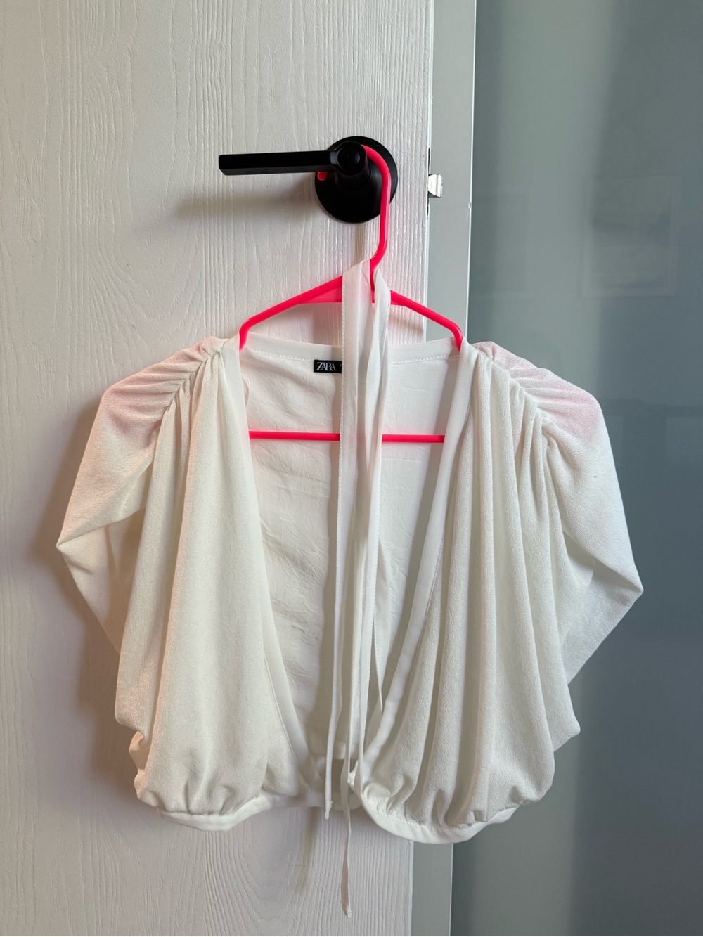 Zara White Draped Tie-around Crop Blouse